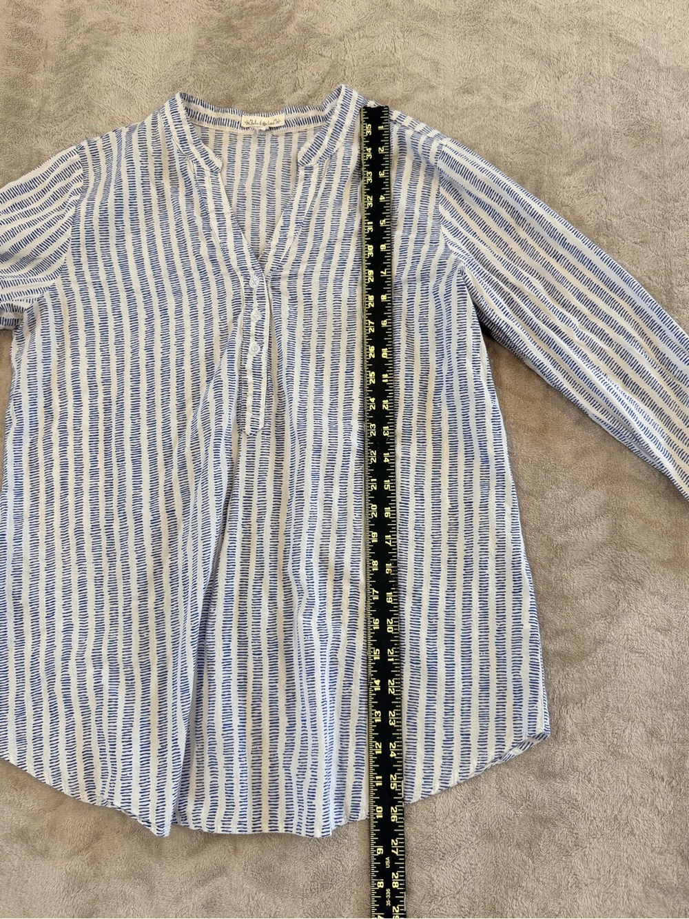 Hester & Orchard Blue Stripe Henley Tunic Top Size S Coastal Beachy Vacation - Picture 3 of 6